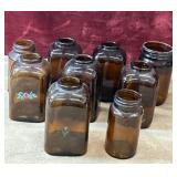 9 pc. vintage square amber glass snuff and