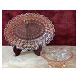 2 pc. vintage pink depression glass oval serving