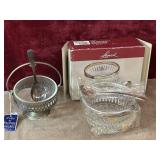 4 pc. silver-plated glass condiment, jam, caddy ,
