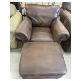 Brown Suede Leather Club Arm Chair with Ottoman