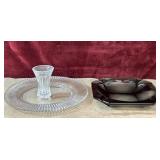 3pc.  Glass Mikasa Diamond Fire plate  ,smoked