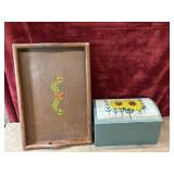 2 pc. vintage wooden serving tray and
