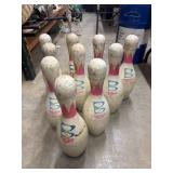 Set of ten vintage Brunswick Flyer bowling pins,