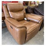 Cognac Leather Electric Recliner Chair with USB &