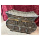 Vintage woven rattan wood storage chest
