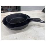 2 Vintage unmarked cast iron skillets,