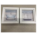 Pair of matted and framed bathroom art prints by