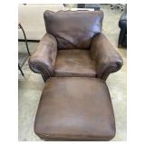 Brown Suede Leather Club Arm Chair with Ottoman