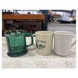3 Vintage coffee mugs, including a green glass