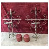 4 pc. metal cross wall sconce candle holders and