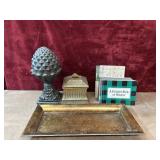 9 pc. pinecone finial statue, vintage-style  box,