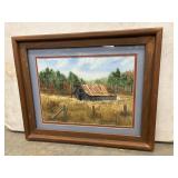 Original landscape painting featuring a rustic,