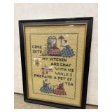 Vintage framed needlepoint wall hanging.