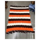 Vintage hand-crocheted chevron afghan throw