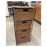 4-drawer wicker storage tower.