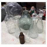7pc Glass Bottles, 2 with Crystal Stoppers,