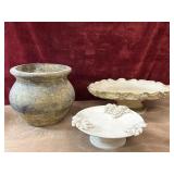 3 pc.  Terra-cotta pot, vintage chalk pedestal,
