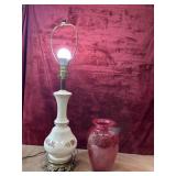 2 pc. white porcelain table lamp and hand-blown