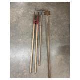 Garden tools. Post Hole Digger, Garden Rake,