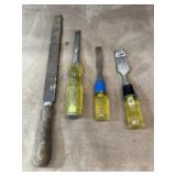 4 pc. Stanley chisels and  flat metal file