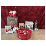 11pc. Christmas: ornaments, cermaic gift holders,