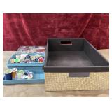 4 pc. hand-woven rectangular storage basket, and