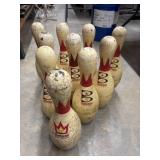 Vintage Brunswick Red Crown bowling pins.