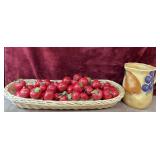 3 pc. Woven wicker basket , shiny red apples and