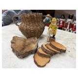 Yellow Wood Carved Fisherman, 2-Handle Basket,