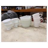 15pc Milk Glass- 4 Grapes Pattern Cups, 3 Corning