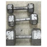 3 pc. solid cast iron hex dumbbells