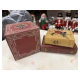3 Wood Decorative Boxes, Red with Cross, Red Faux