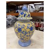 Blue & Yellow Temple Jar Chinoiserie Style