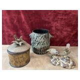3 pc. Metal planter, rectangular metal trinket