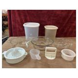 9 pc. Plastic canasters, Anchir,Fire king,and