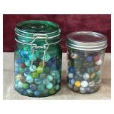 2 pc. vintage jars and marbles