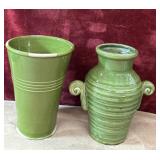 2 pc. Glossy green cermaic vases