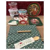 11 pc. Christmas: tins,metal trays, snowman and