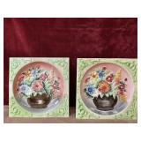 2 pc. vintage ceramic 3D floral wall plaques.