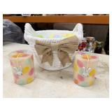 White Glittery Plaster Easter Basket with Eggs &