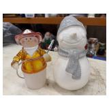 White Ceramic & Fireman Snowmen Christmas Decor