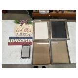Home decor items, including several rectangular