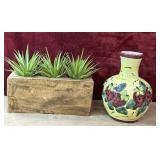 2 pc. rectangular wooden block planter and