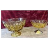 2 pc. vintage amber glass pedestal fruit bowl and