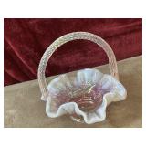 Fenton Art Glass. pink opalescent glass basket