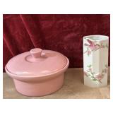 2 pc. vintage pink ceramic lidded casserole dish