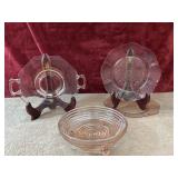 4 pc. Pink Depression Glass  3-Footed Bowl Candy