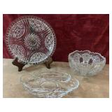 3 pc.clear pressed glass serving platter, glass
