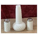 3 Pc. Vintage White Milk Glass Hobnail Bud Vase
