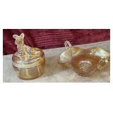 2 pc. vintage Jeannette Glass Marigold Carnival